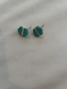 Amazon Turquoise Hexagon Studs with Gold Stripe